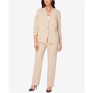 NEW Tahari Plus Ruched-sleeve Natural Pant Suit